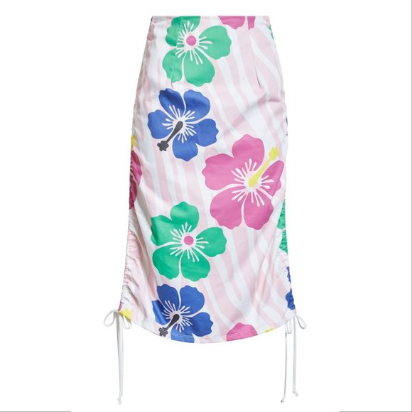 SAMMY B Tory SKIRT Size XL Floral Print Drawstring Sides Cotton Pink NEW $238 - Picture 3 of 10